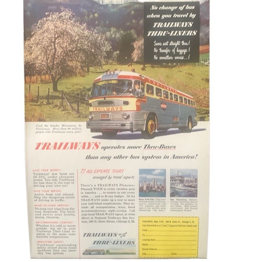 Vintage 1952 Trailways More Thru-Buses Ad Advertisement